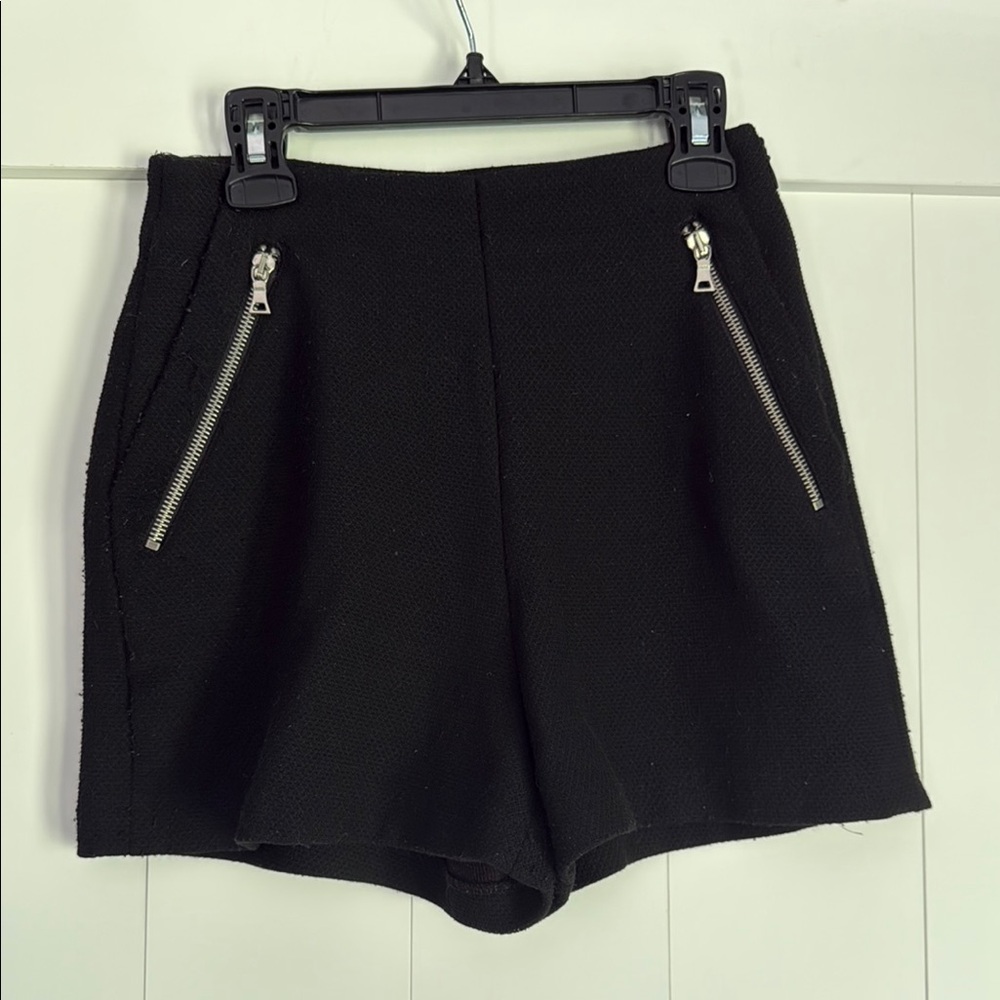 Zara Black High Waist Shorts with Edgy Zipper Details